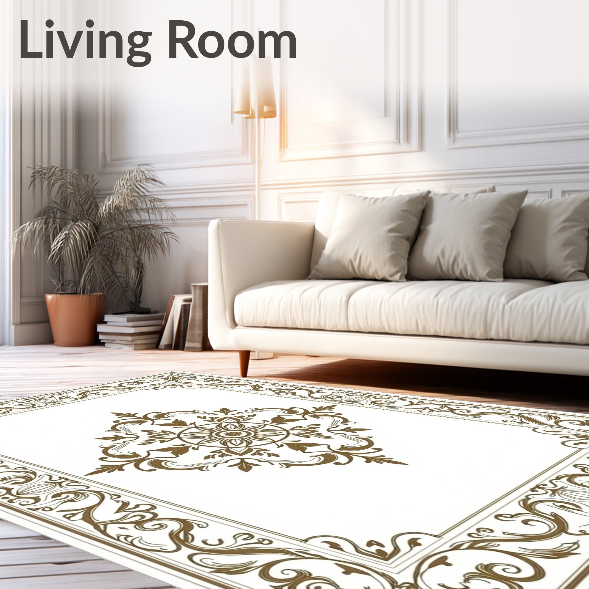 Ornate Golden Floral Medallion Frame Rug