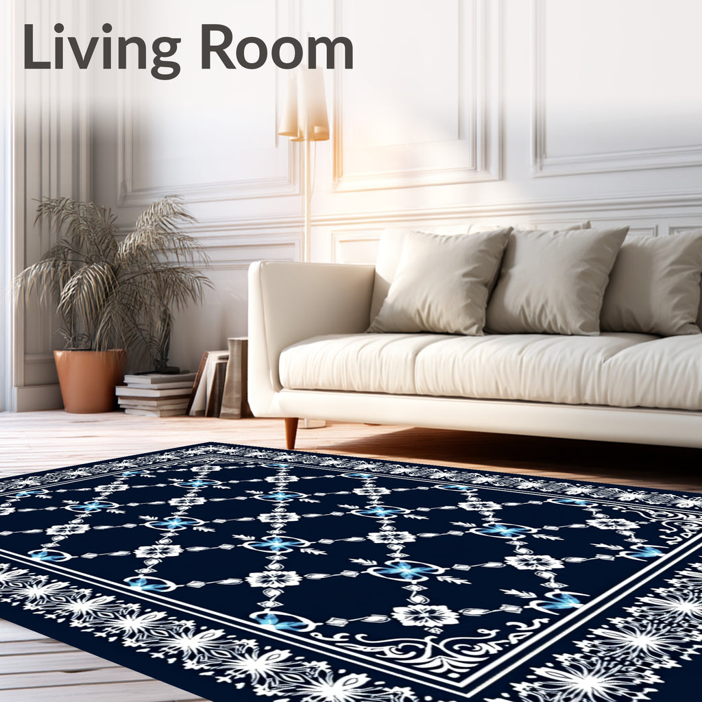 Midnight Blue Floral Lattice Charm Rug