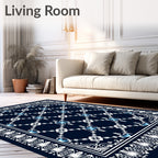 Midnight Blue Floral Lattice Charm Rug