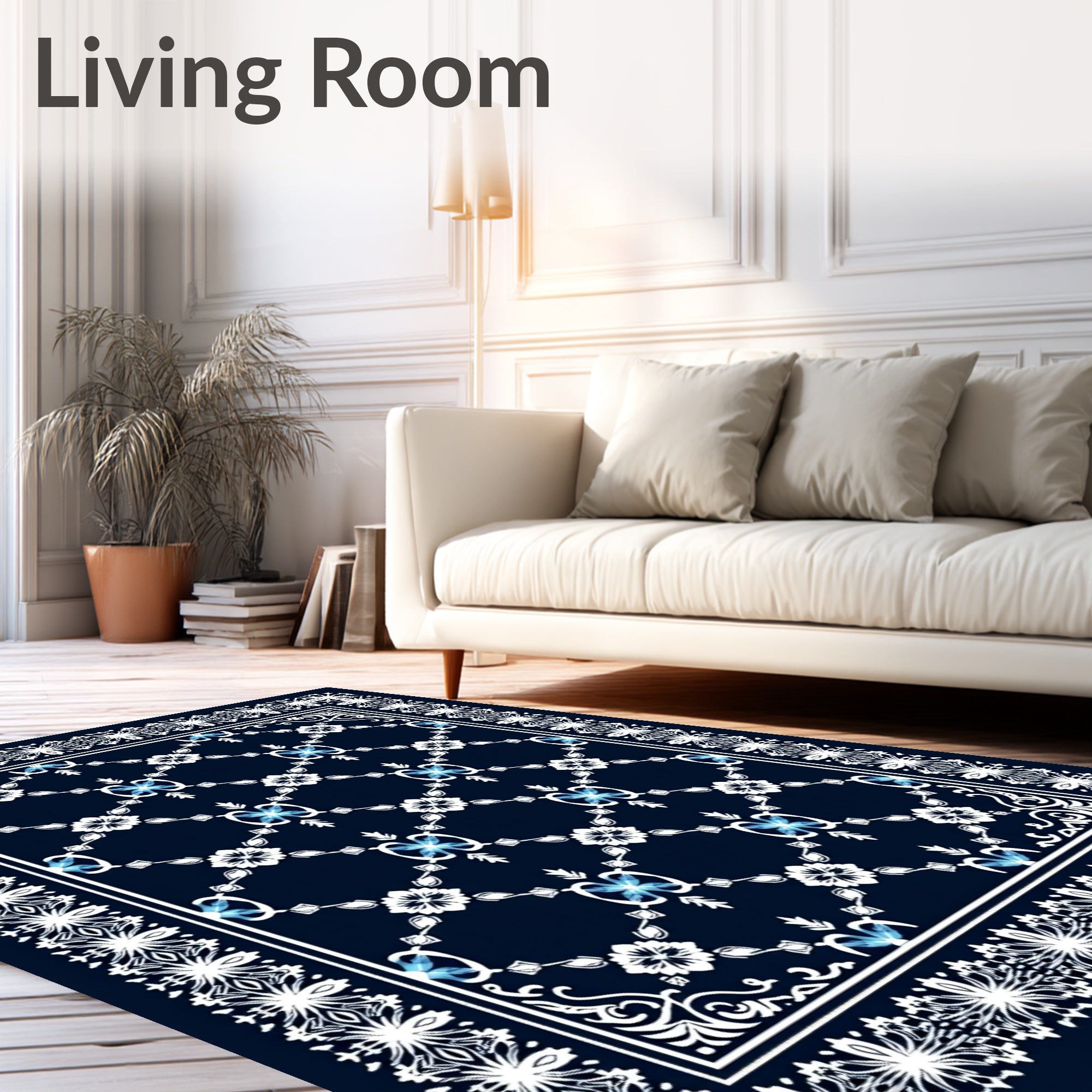 Midnight Blue Floral Lattice Charm Rug