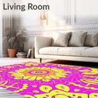 Vibrant Pink Yellow Floral Mandala Rug