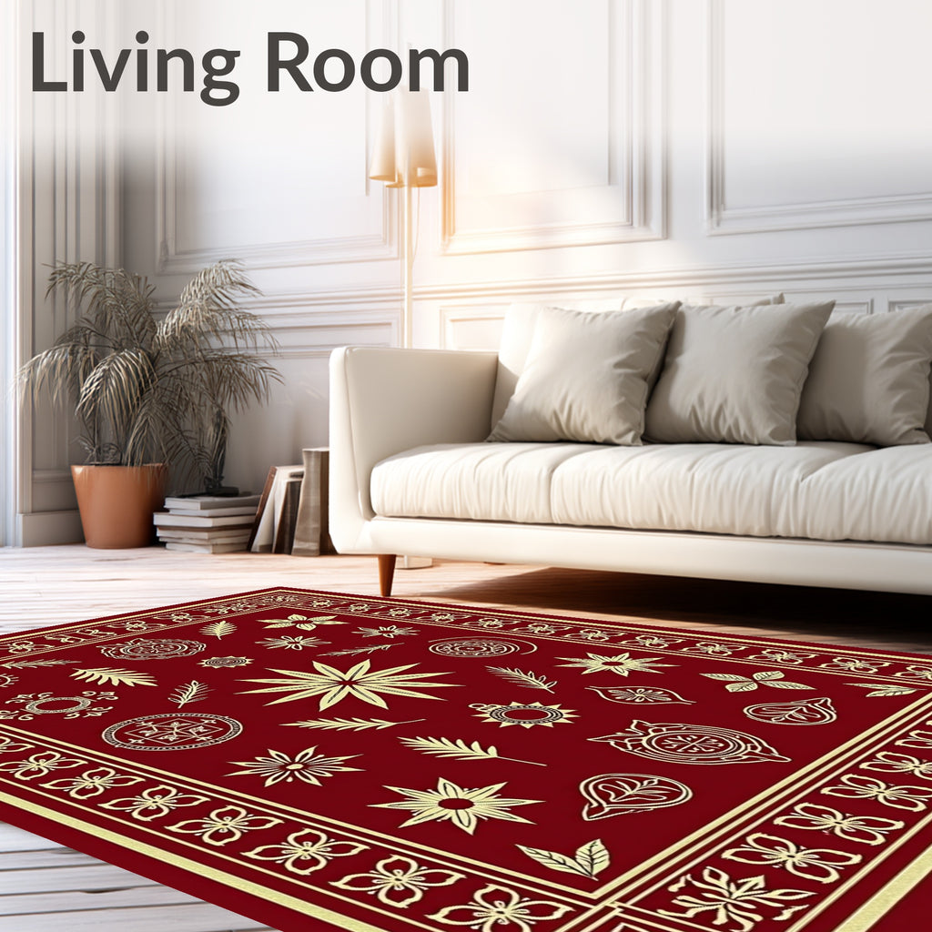 Crimson Gold Botanical Emblem Medallion Rug