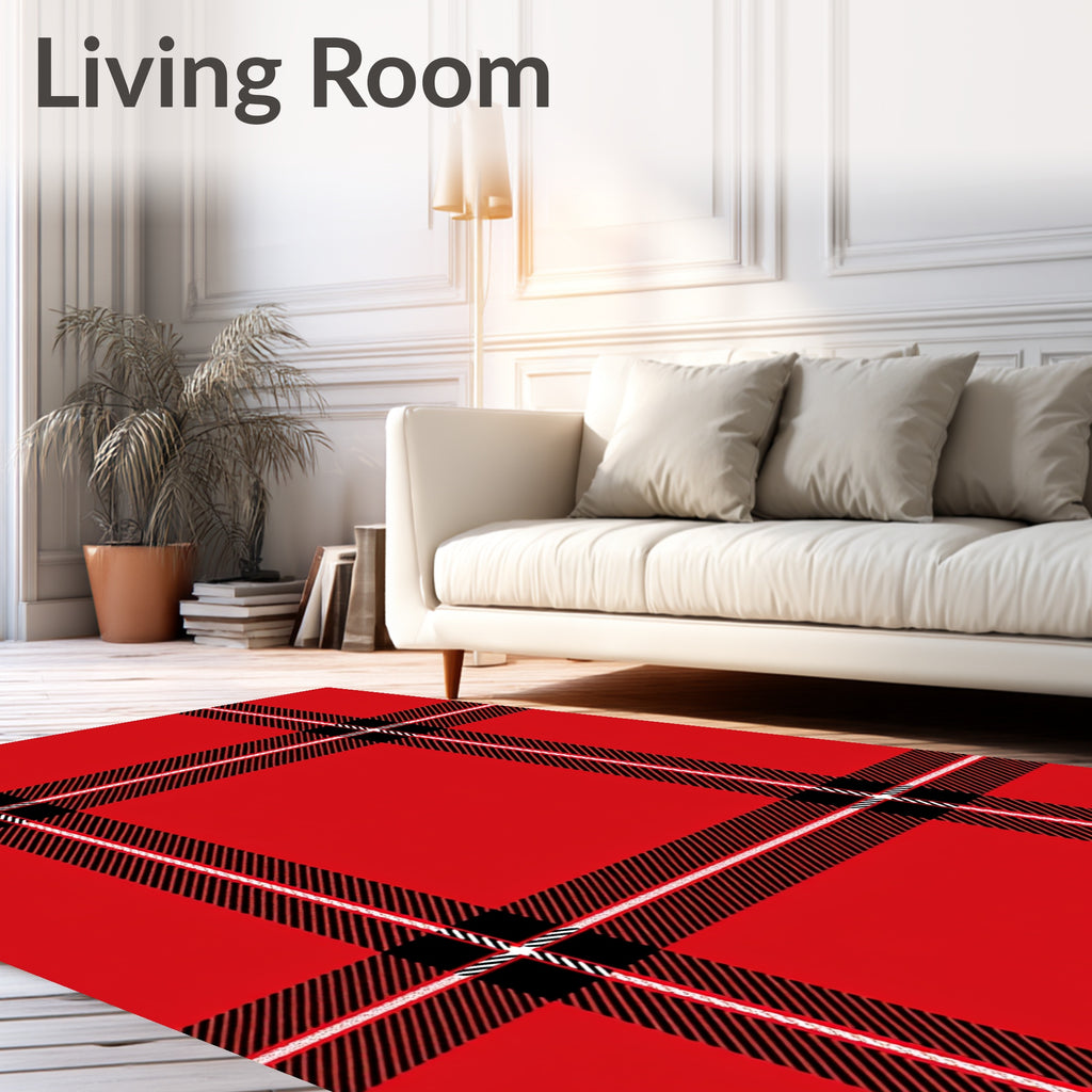 Bold Red Plaid Checkered Rug
