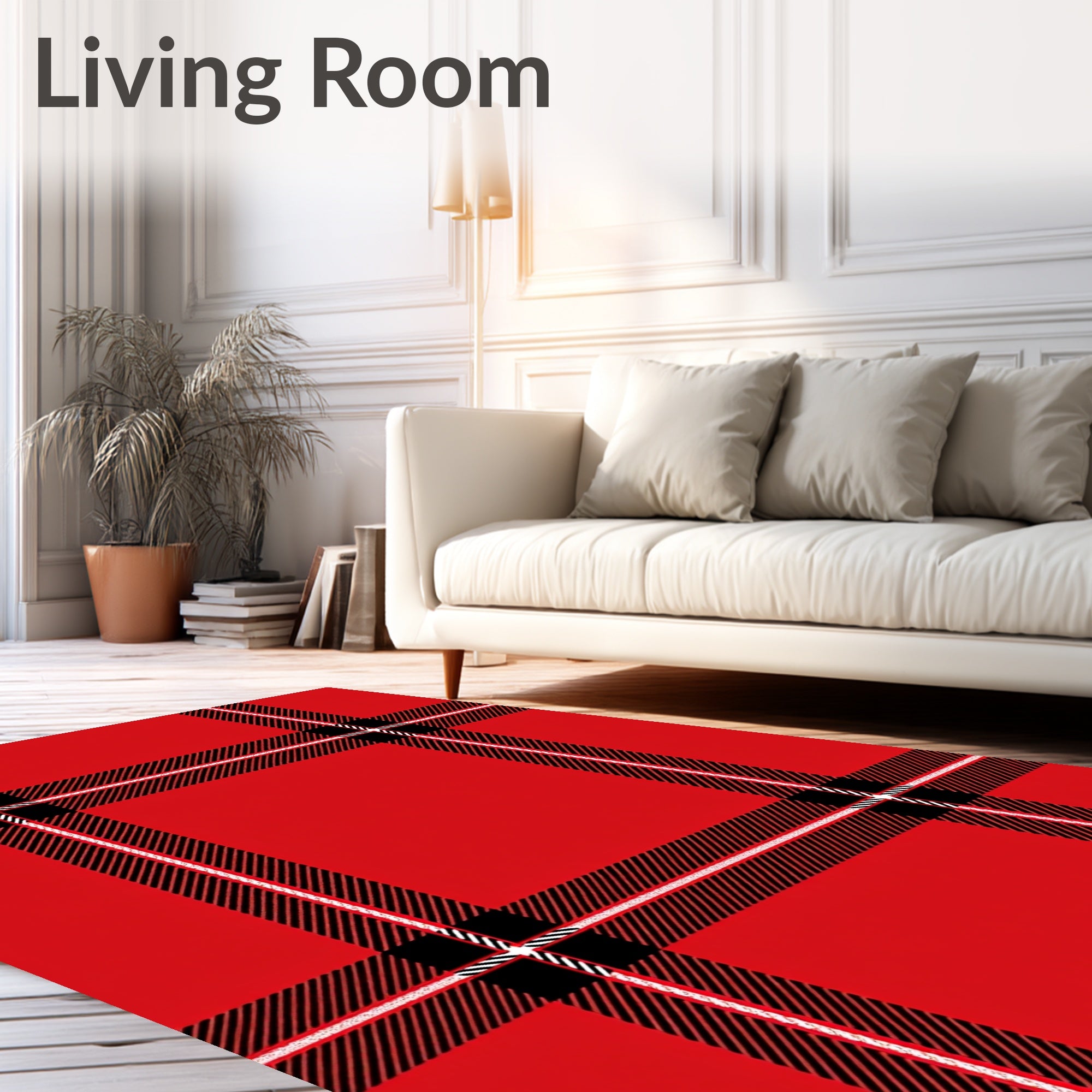 Bold Red Plaid Checkered Rug