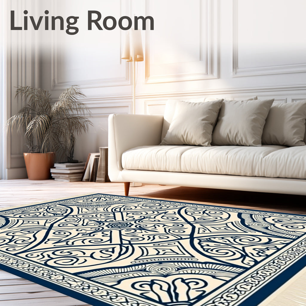 Navy Cream Intricate Floral Lattice Rug