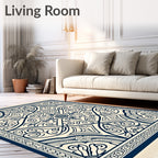 Navy Cream Intricate Floral Lattice Rug