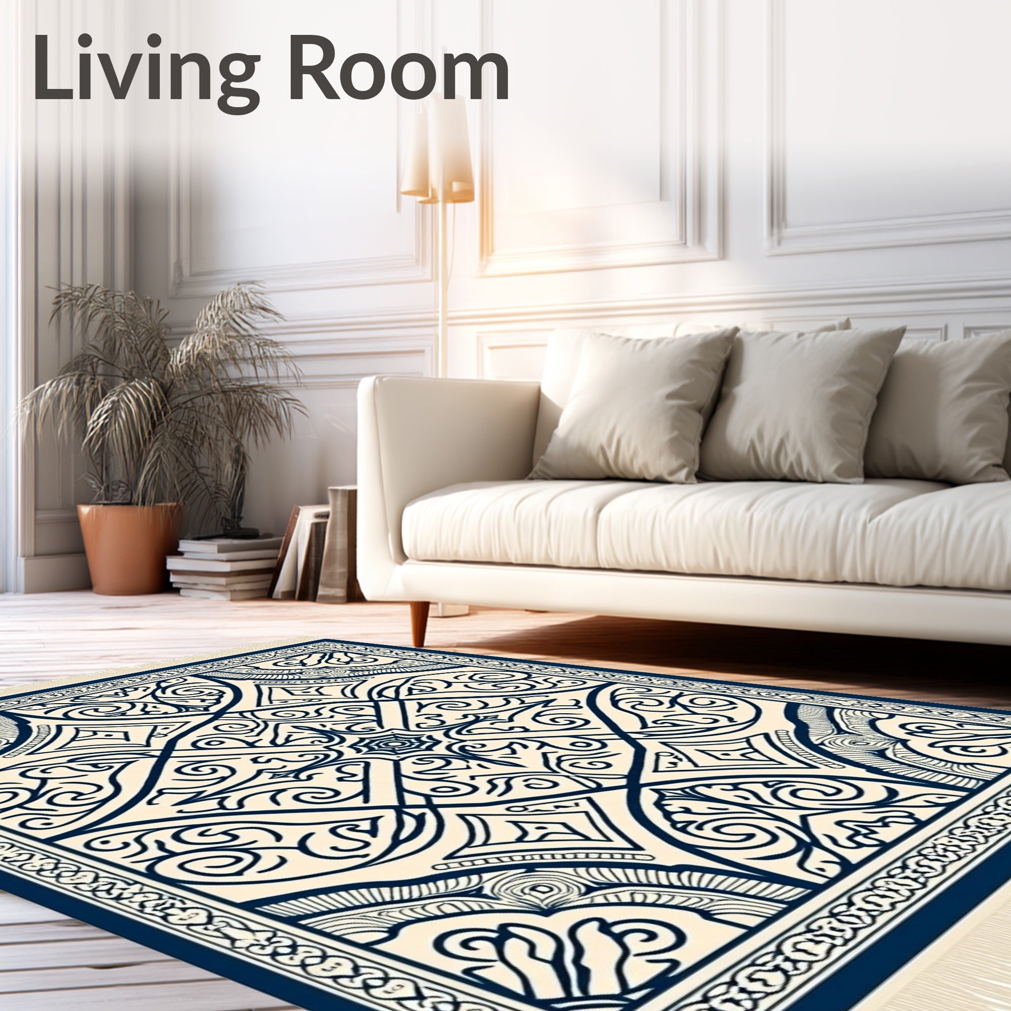 Navy Cream Intricate Floral Lattice Rug