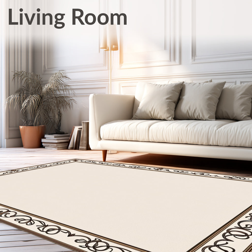 Ornate Scrollwork Cream Border Rug