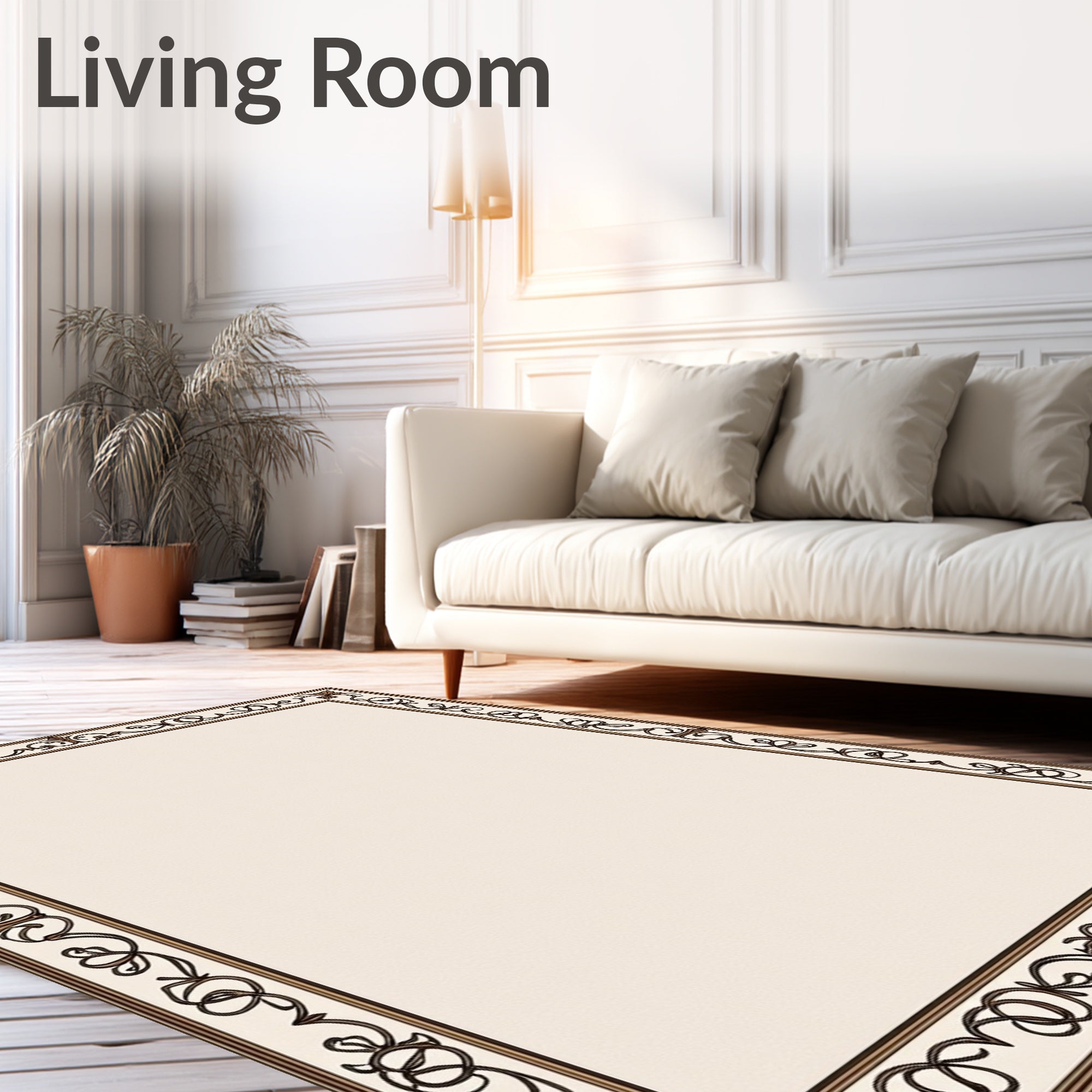 Ornate Scrollwork Cream Border Rug