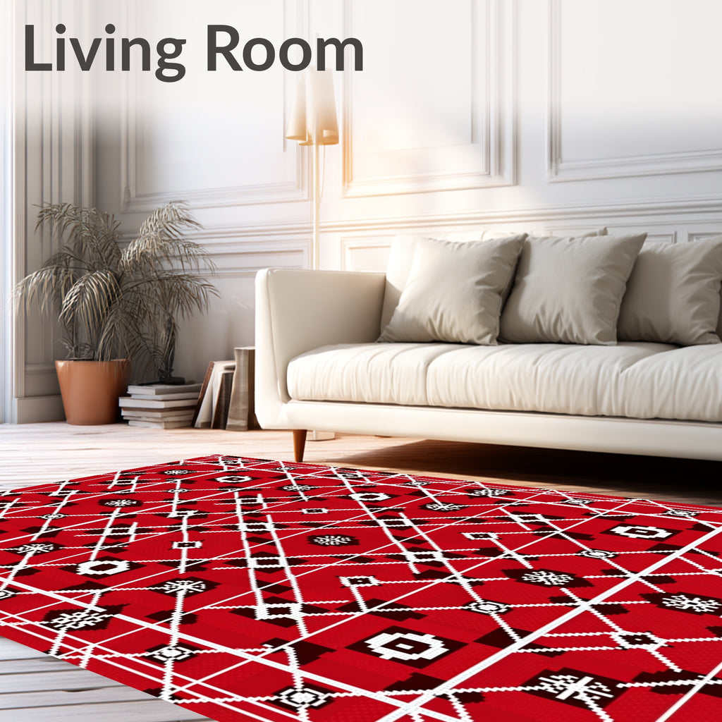 Red Geometric Diamond Folk Rug