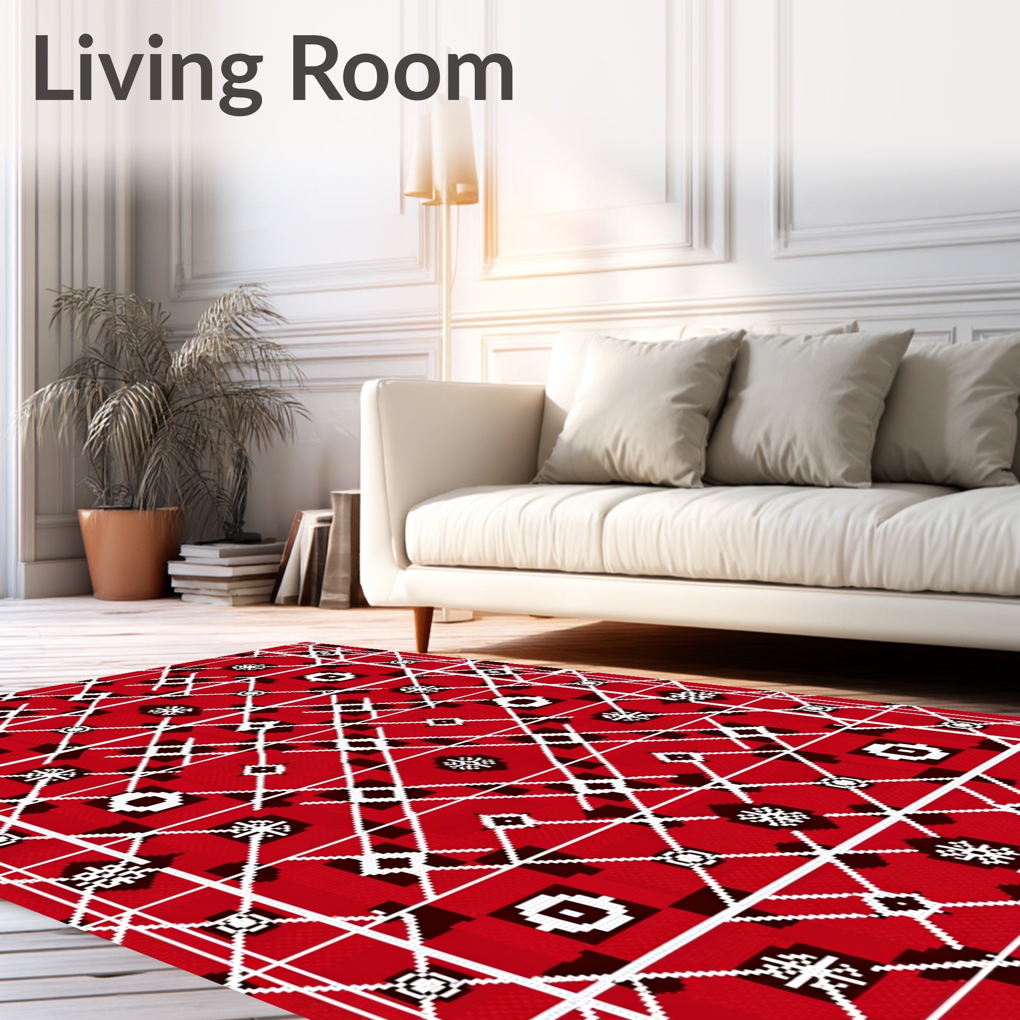 Red Geometric Diamond Folk Rug