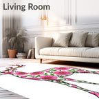 Pink Floral Reindeer White Rug