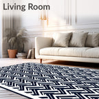 Navy White Herringbone Geometric Rug