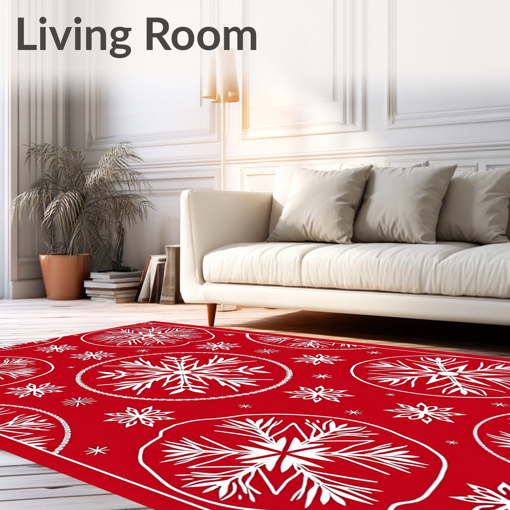 Crimson White Snowflake Medallion Rug