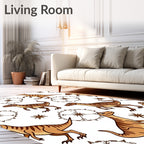 Brown Dinosaur Figures and Starbursts Rug