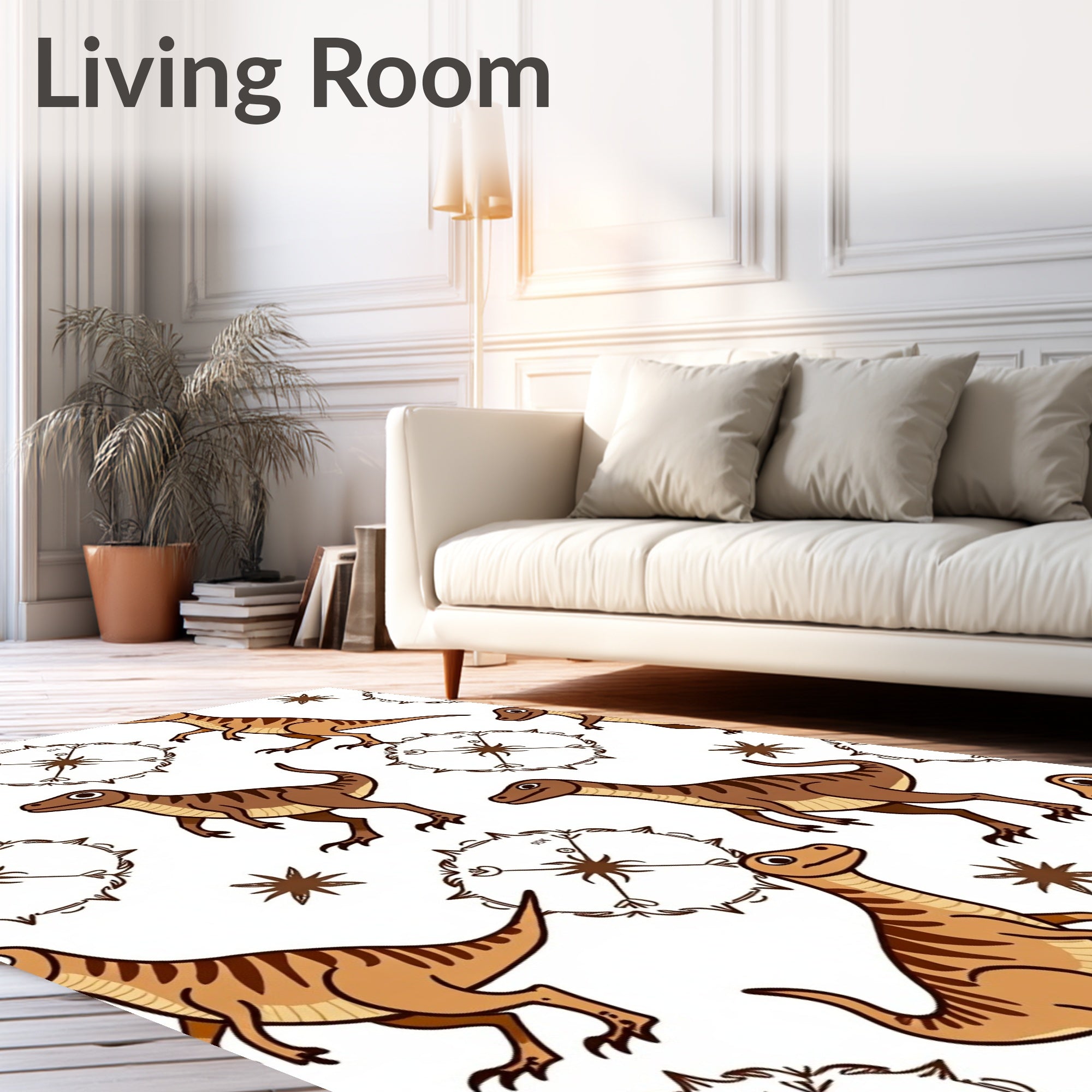 Brown Dinosaur Figures and Starbursts Rug