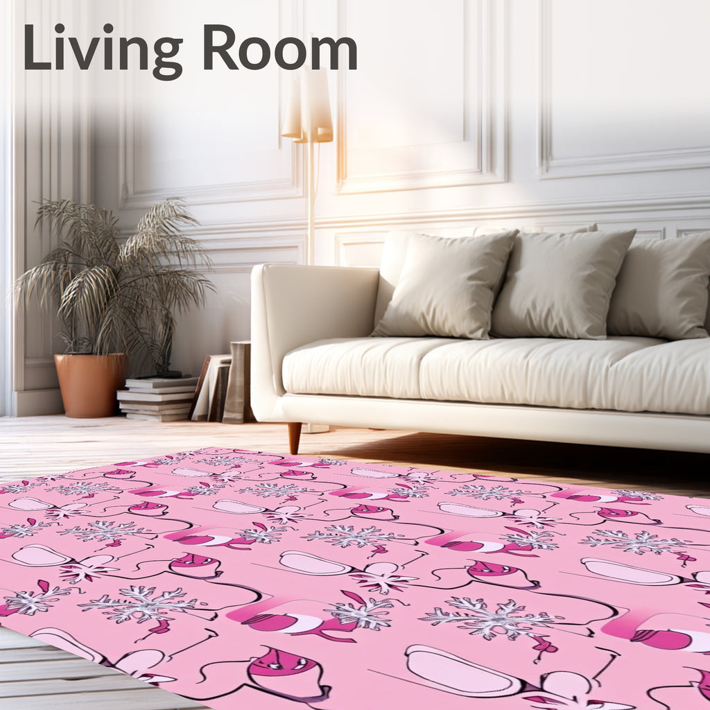 Pink Silver Whimsical Snowflakes Rug