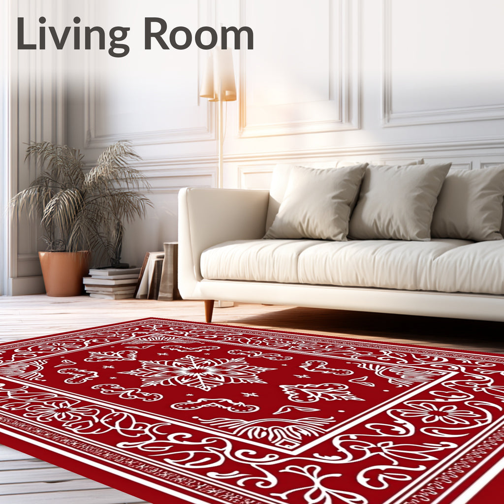 Ruby Red Swirl Floral Border Rug