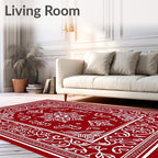Ruby Red Swirl Floral Border Rug