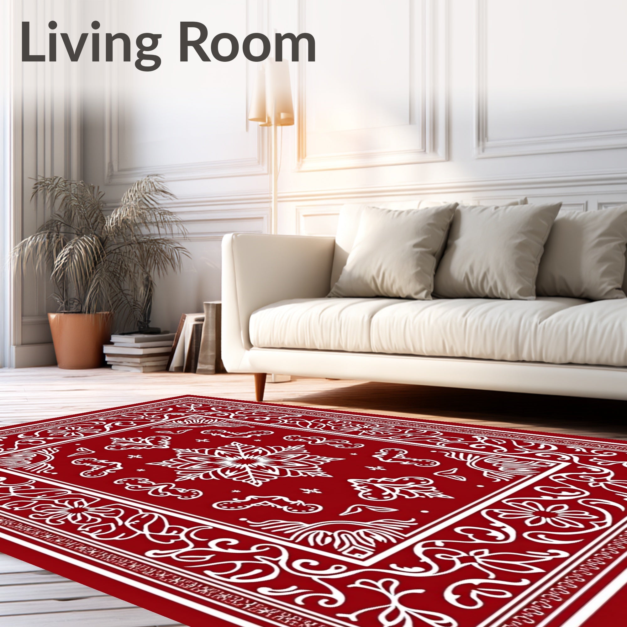 Ruby Red Swirl Floral Border Rug