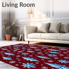 Sparkling Ice Crystal Snowflakes Red Rug