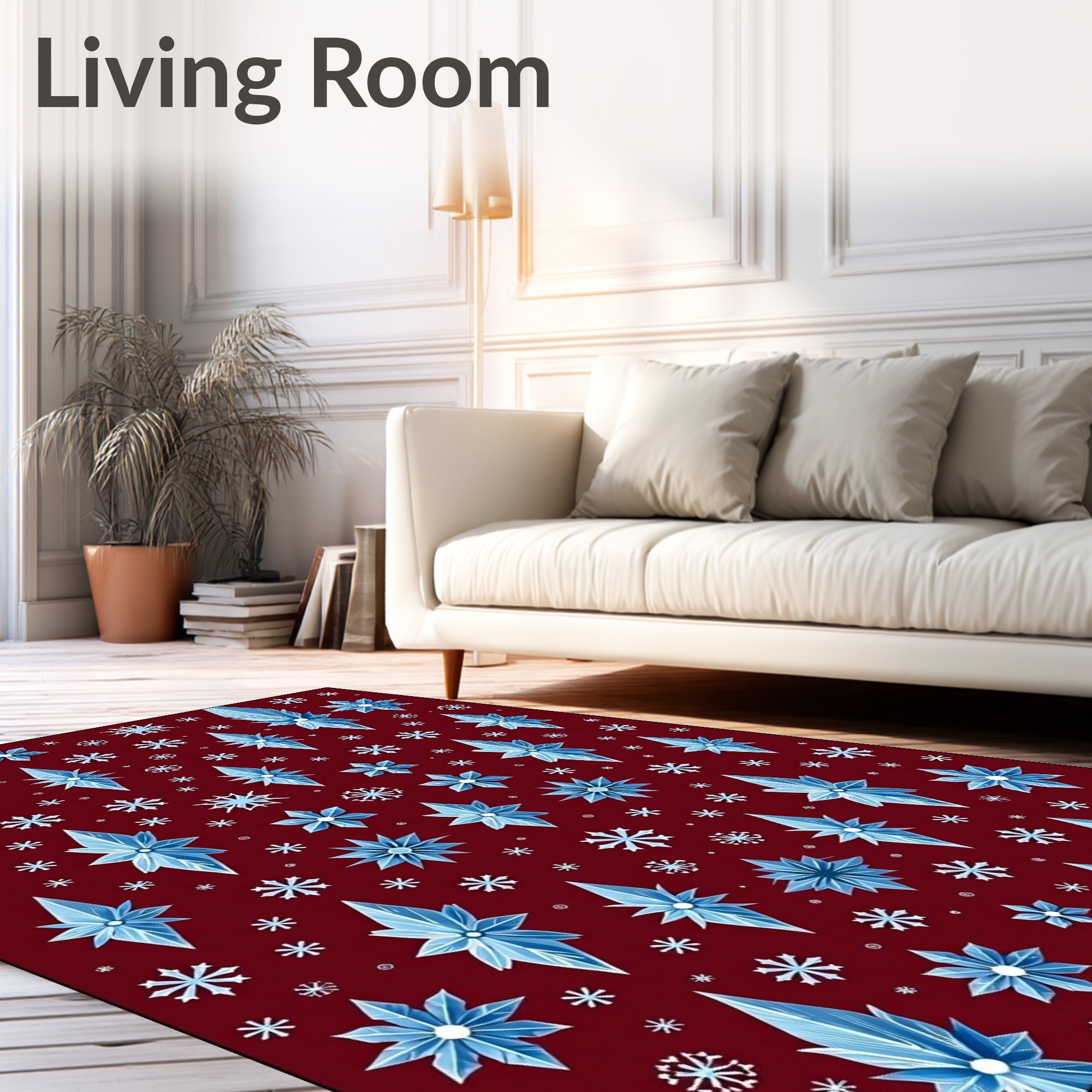 Sparkling Ice Crystal Snowflakes Red Rug