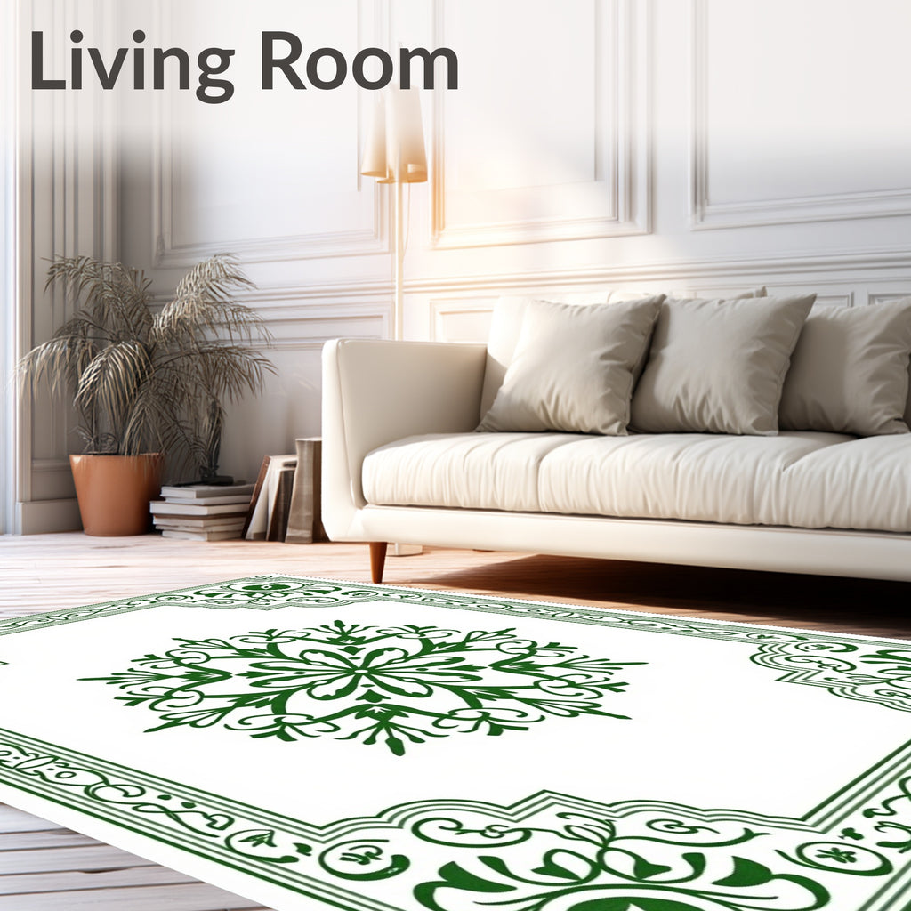 Dark Green Floral Medallion Border Rug