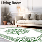 Dark Green Floral Medallion Border Rug