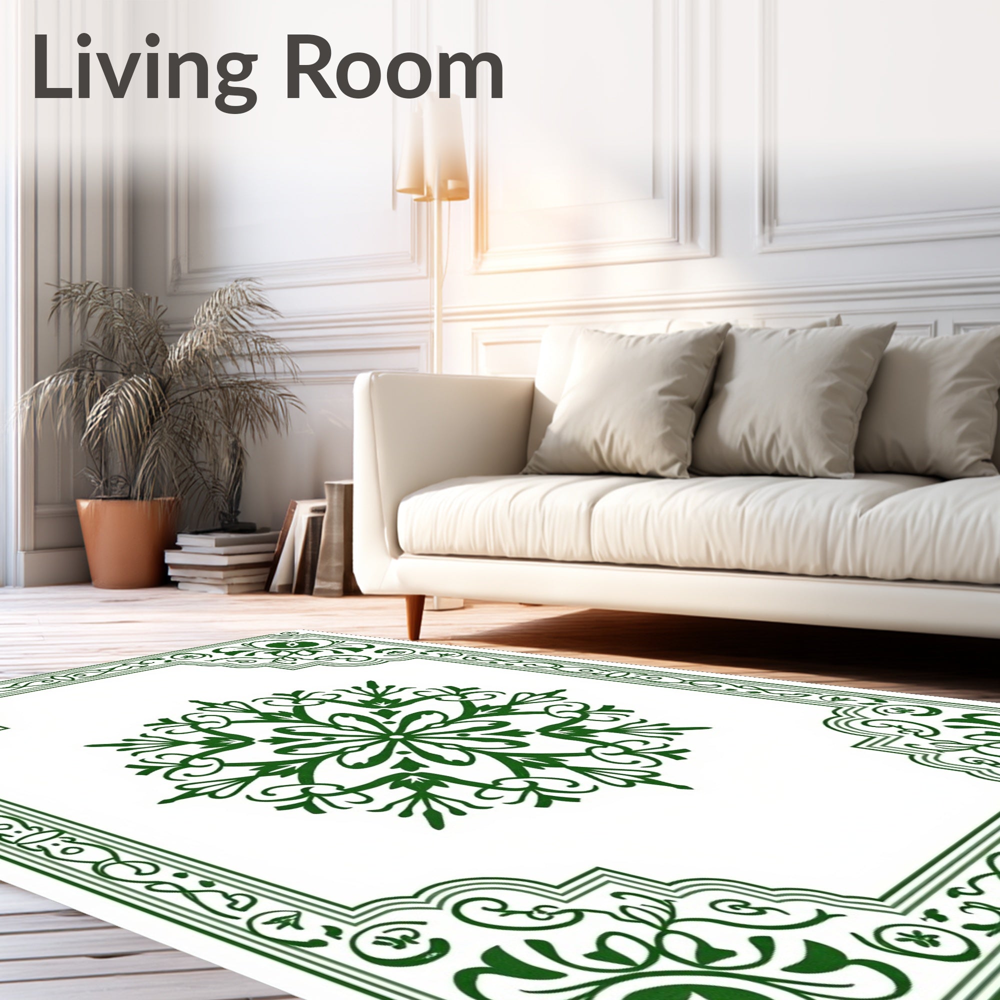 Dark Green Floral Medallion Border Rug