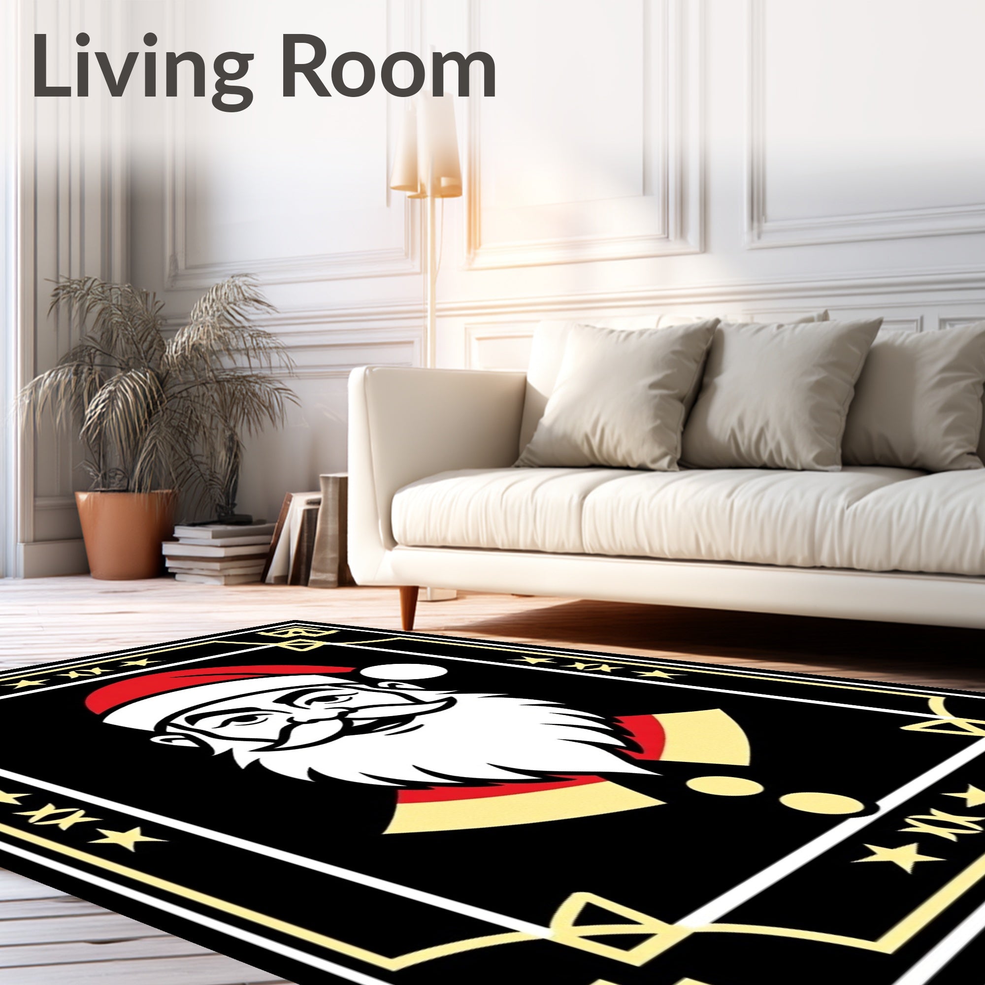 Festive Black Red Yellow Santa Portrait Rug