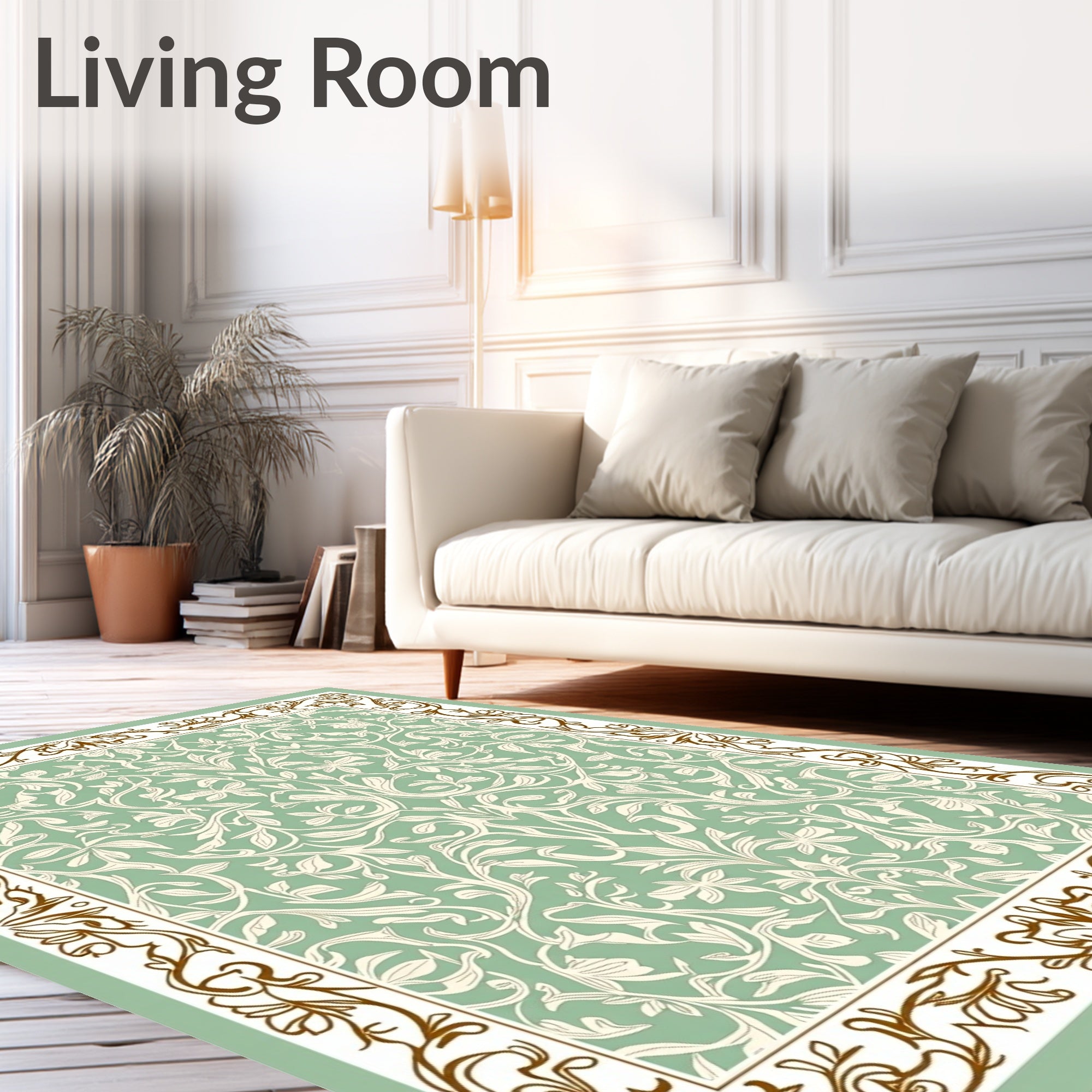 Pastel Green Floral Vine Inlay Rug