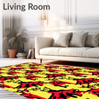 Bold Red Black Deer Motif Yellow Rug