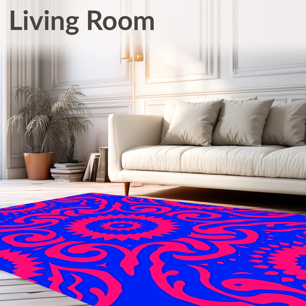 Vibrant Blue Crimson Floral Swirl Rug