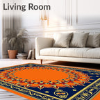 Vibrant Orange Sunburst Border Rug