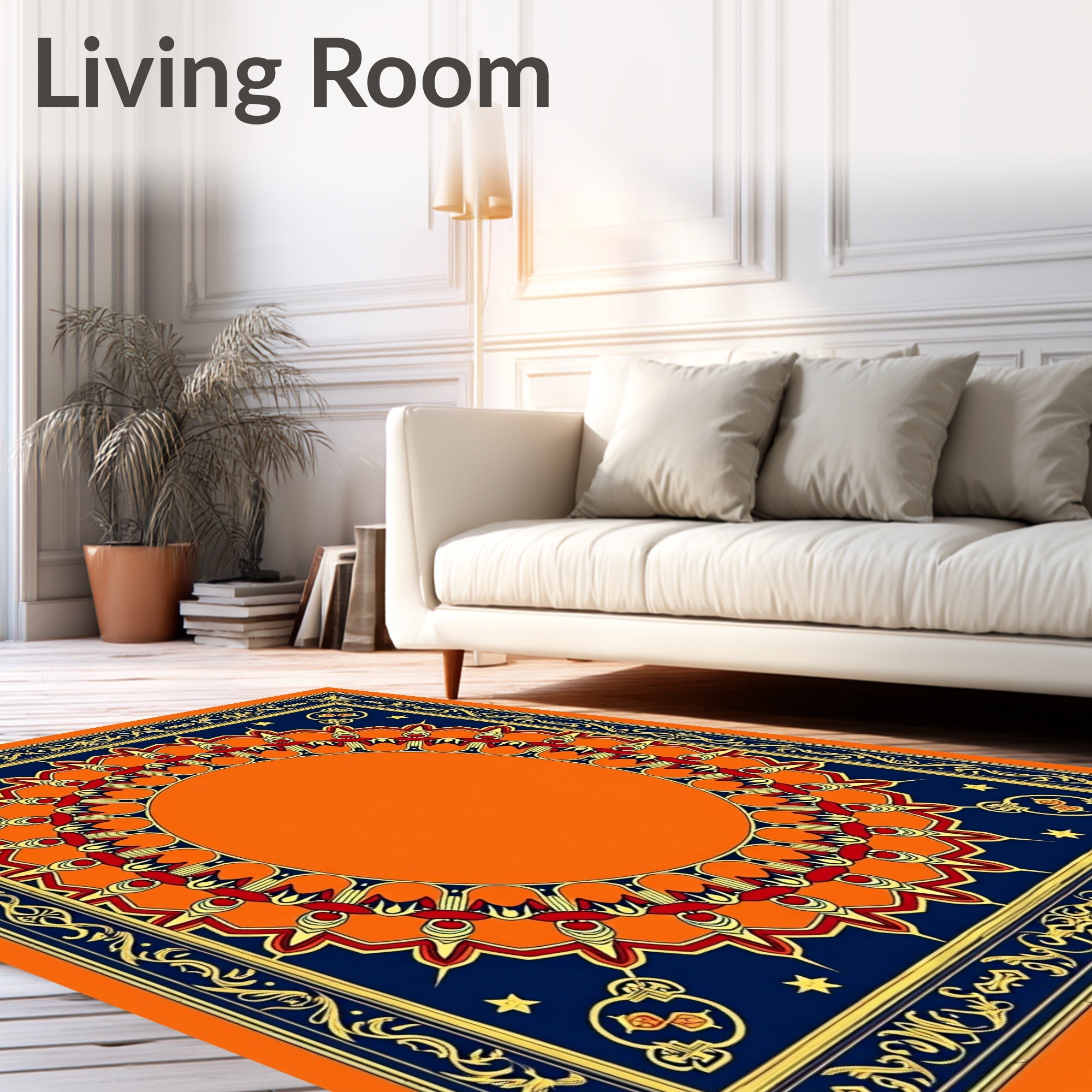 Vibrant Orange Sunburst Border Rug