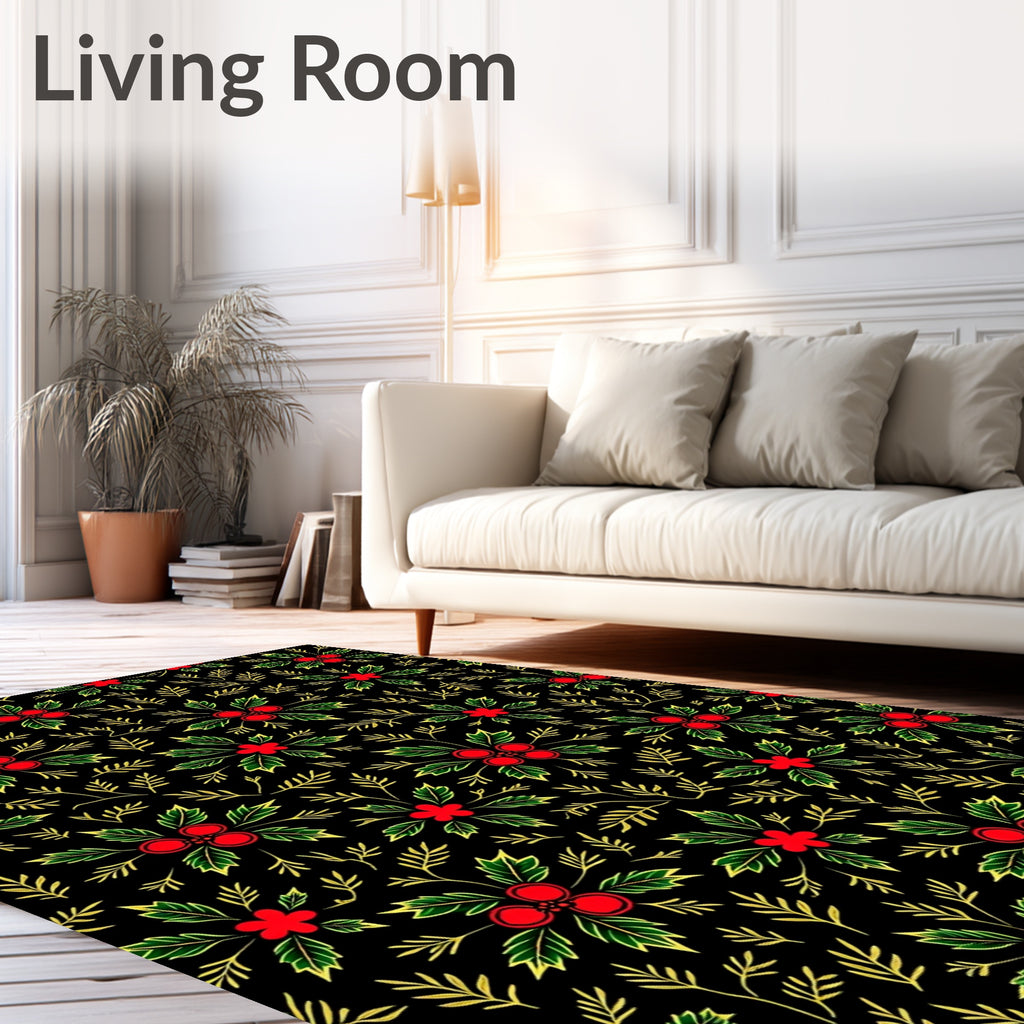 Festive Holly Berry Botanical Arrangement Rug