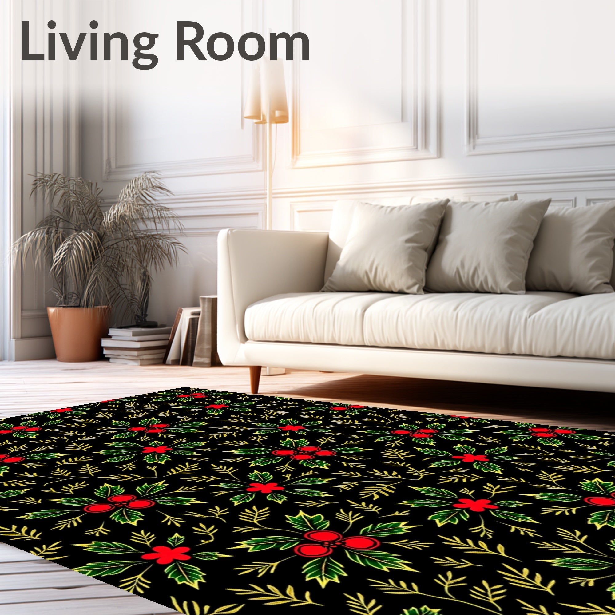Festive Holly Berry Botanical Arrangement Rug