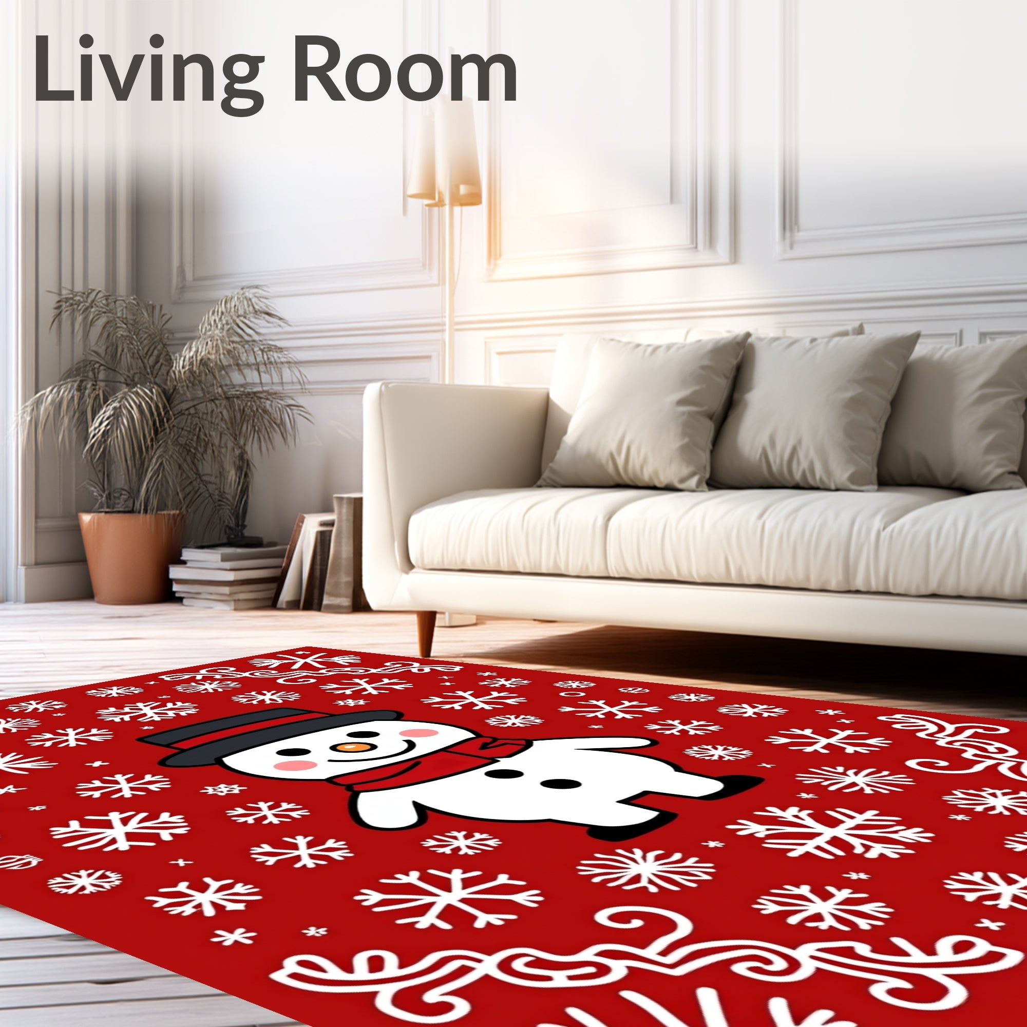 Charming Red Snowman Snowflakes Swirl Rug