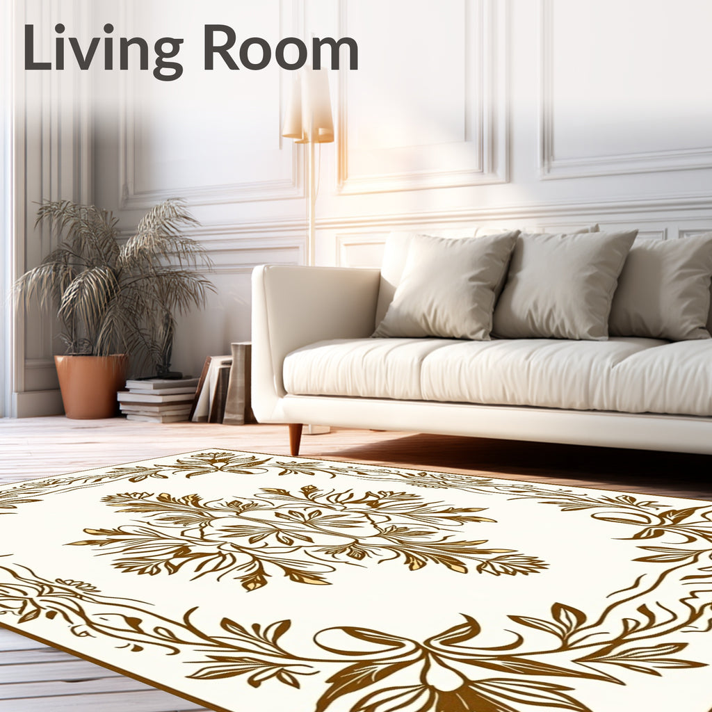 Ornate Brown Floral Botanical Framing Rug