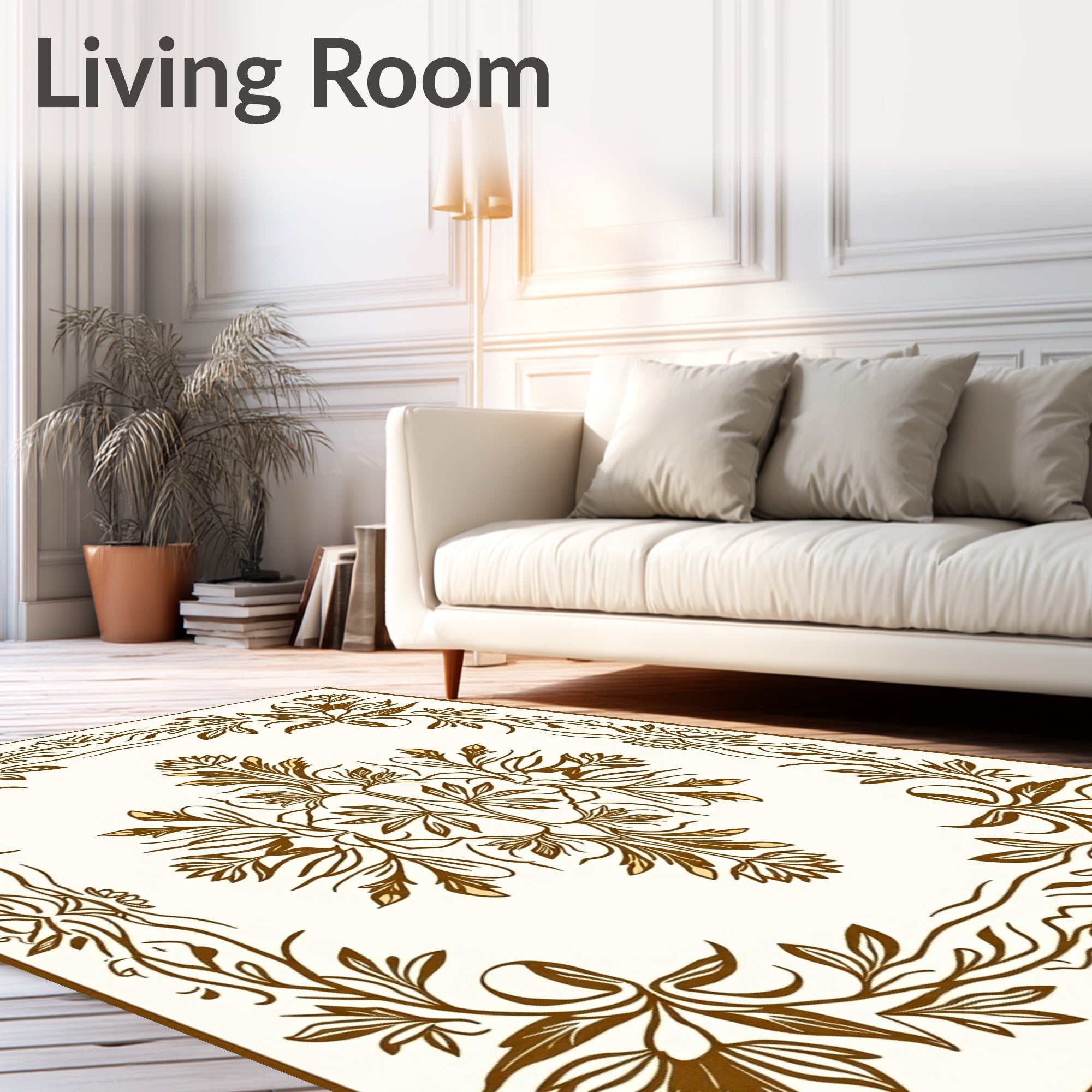 Ornate Brown Floral Botanical Framing Rug