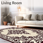 Dark Brown Floral Medallion Border Rug