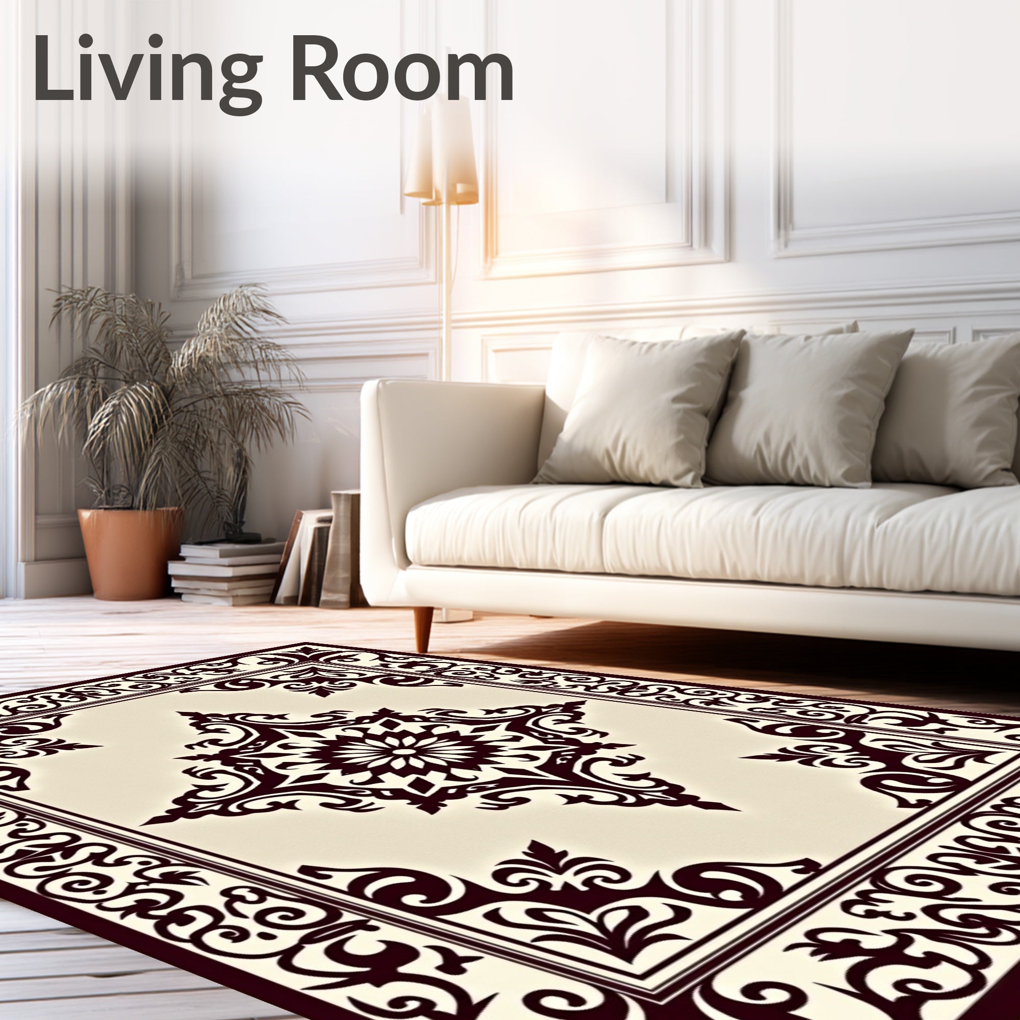 Dark Brown Floral Medallion Border Rug