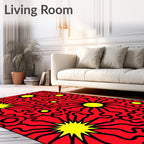 Bright Red Yellow Floral Burst Rug