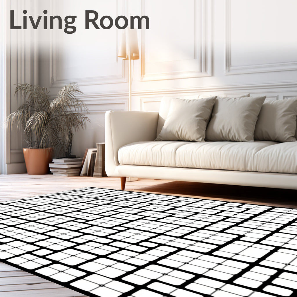 Monochrome Square Grid Abstraction Rug