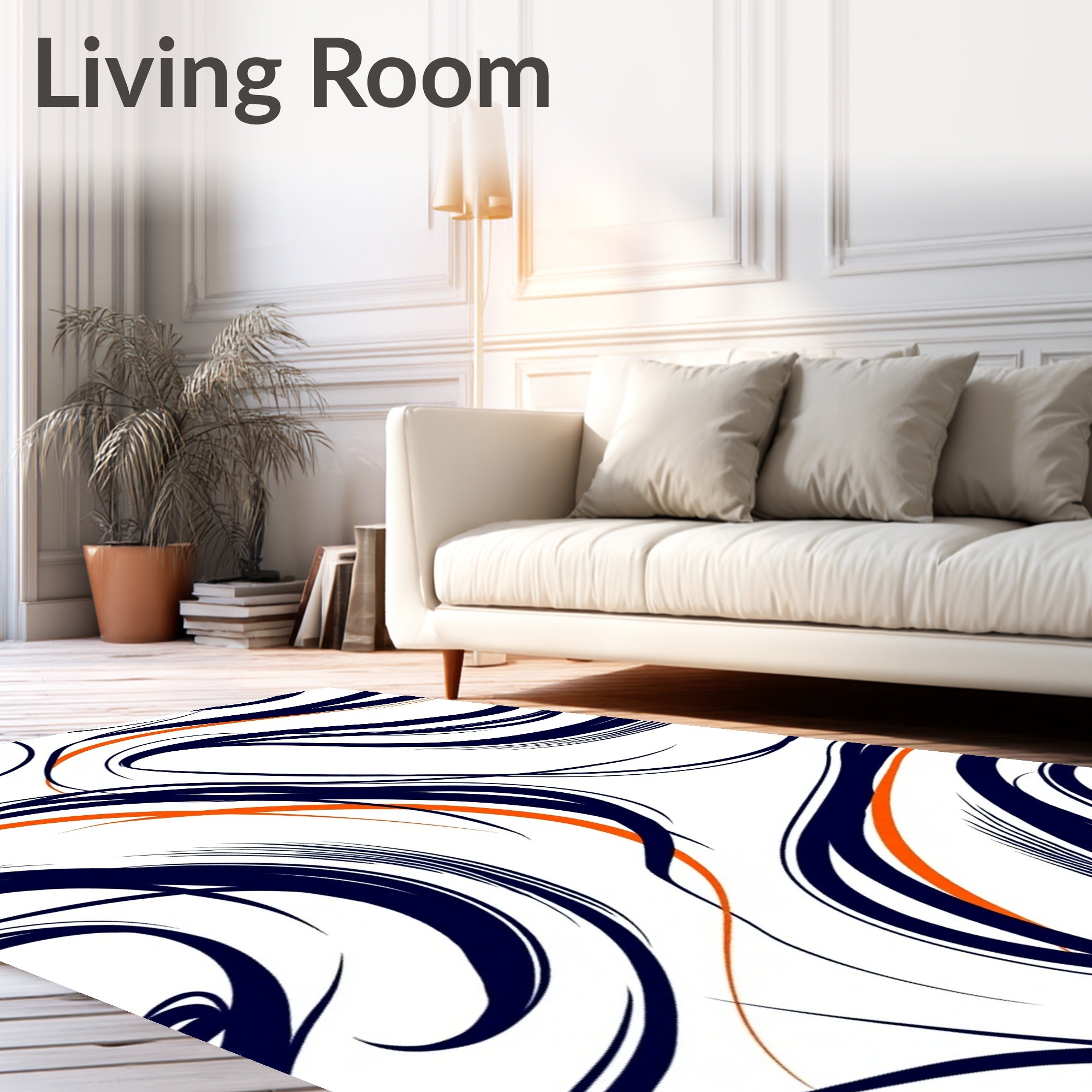 Chic Navy Orange Swirl Abstract Rug