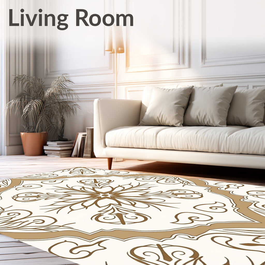 Ornate Golden Floral Medallion Rug