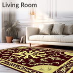 Regal Crimson Golden Floral Border Rug
