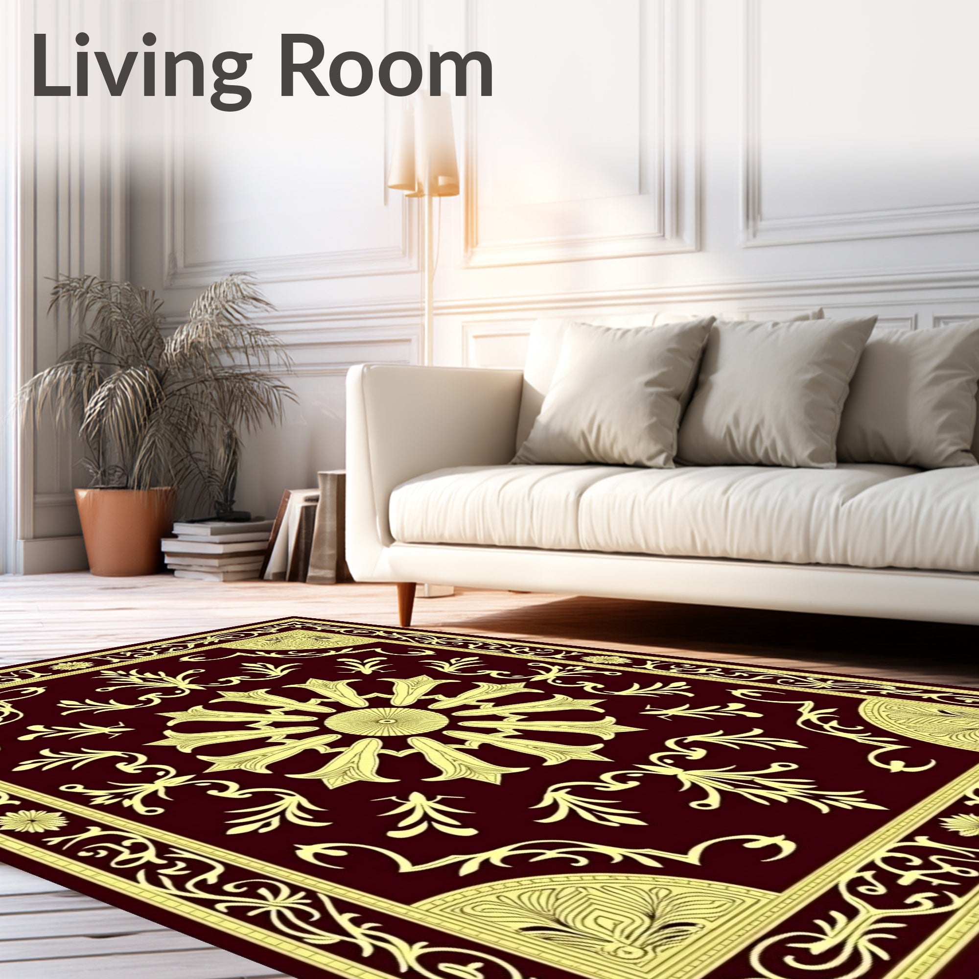 Regal Crimson Golden Floral Border Rug