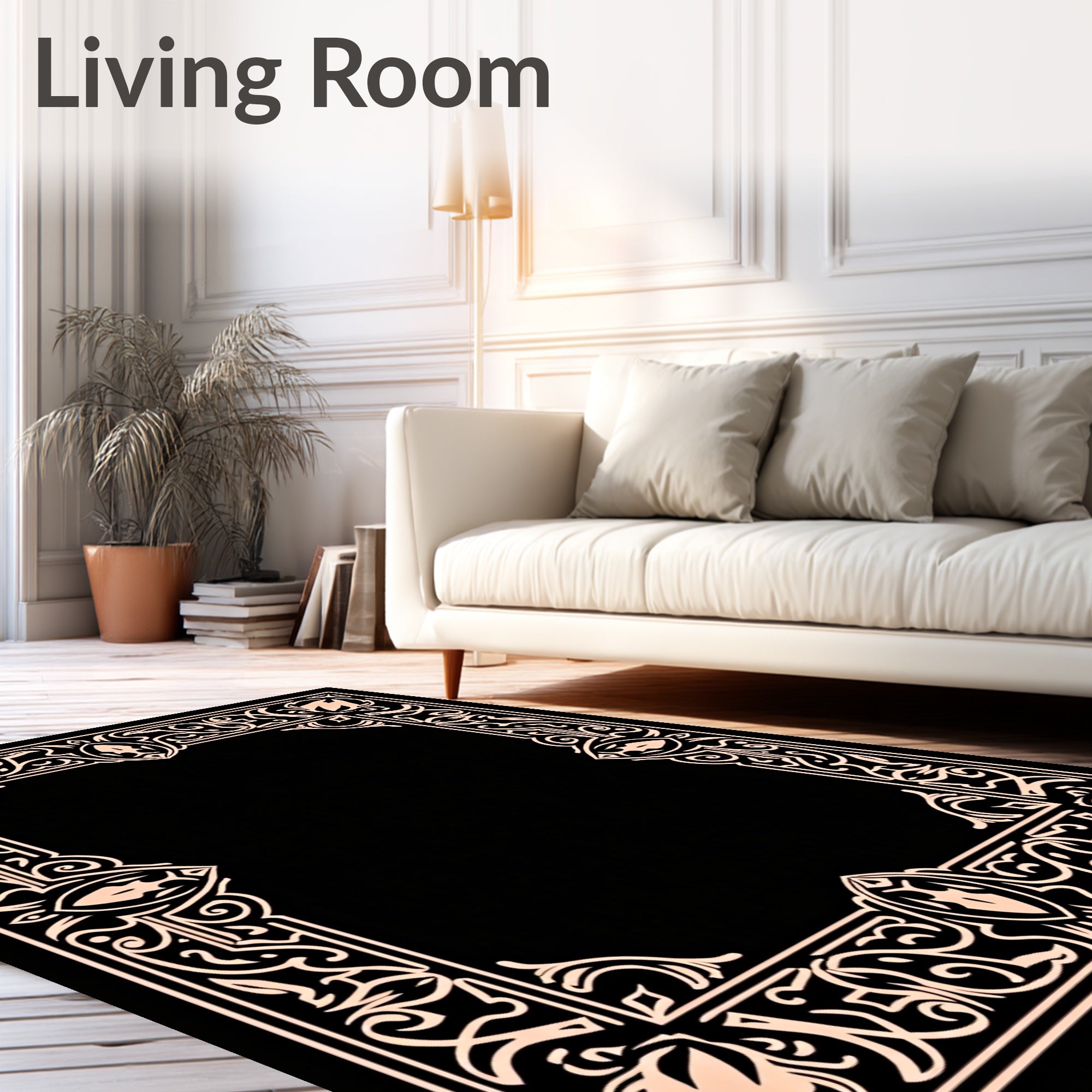 Elegant Formal Tan Border Rug