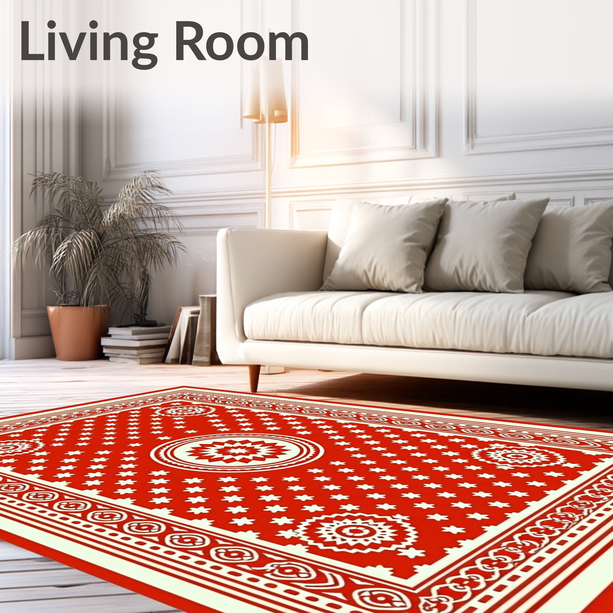 Crimson White Starburst Medallion Rug